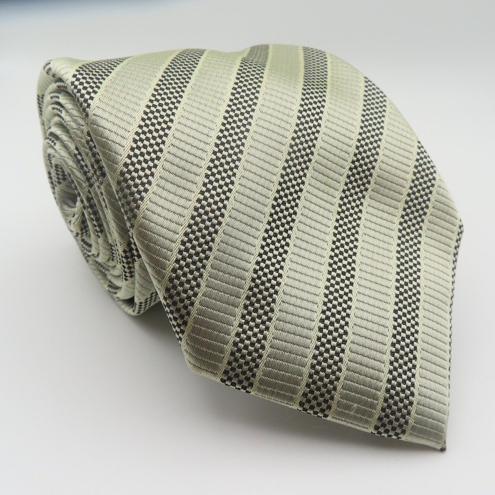 Firenze Tie Silk Black Silver Striped 3.5" Wide 56" Long Italy
